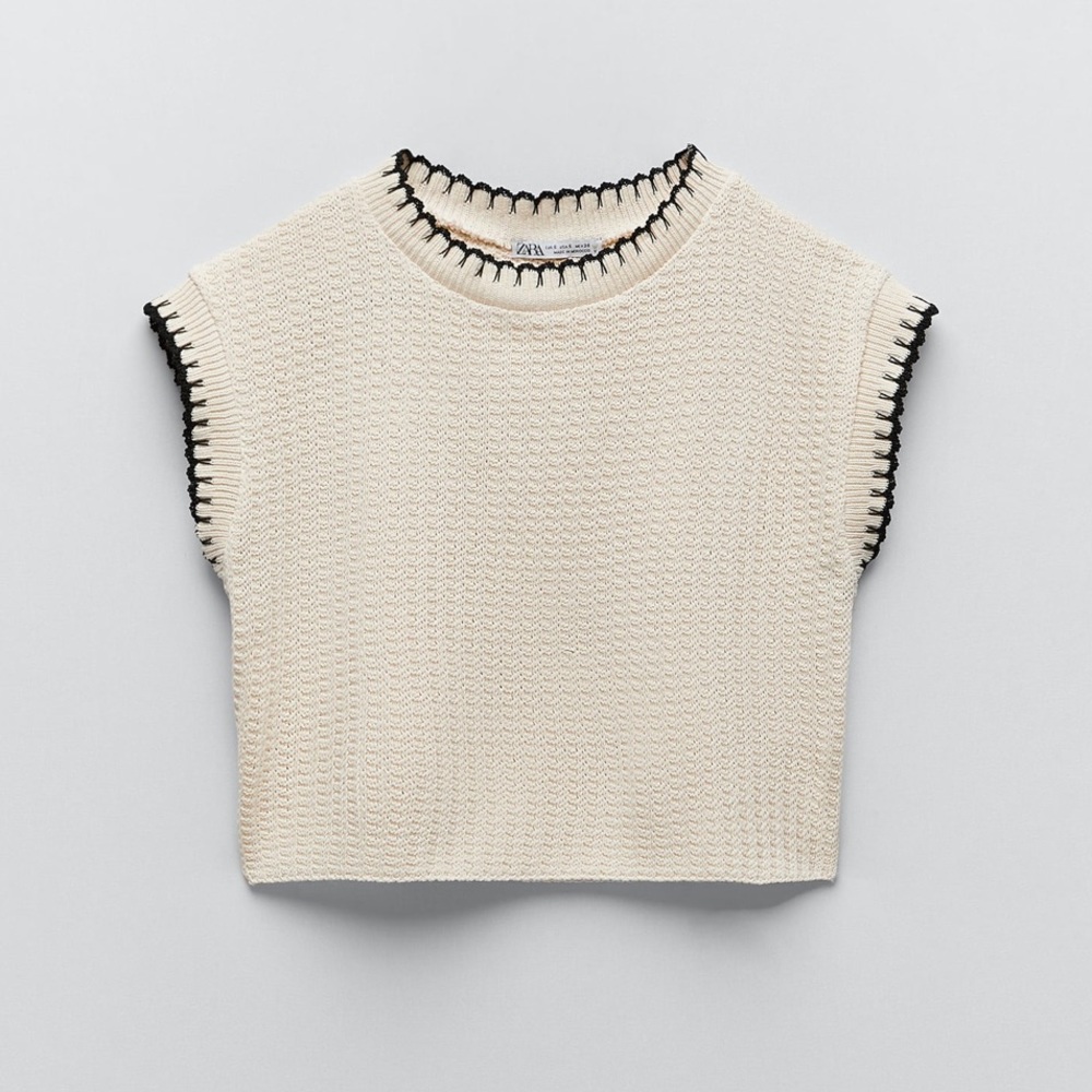 ZARA | NWT Crotchet Top Cream & Black Knit L